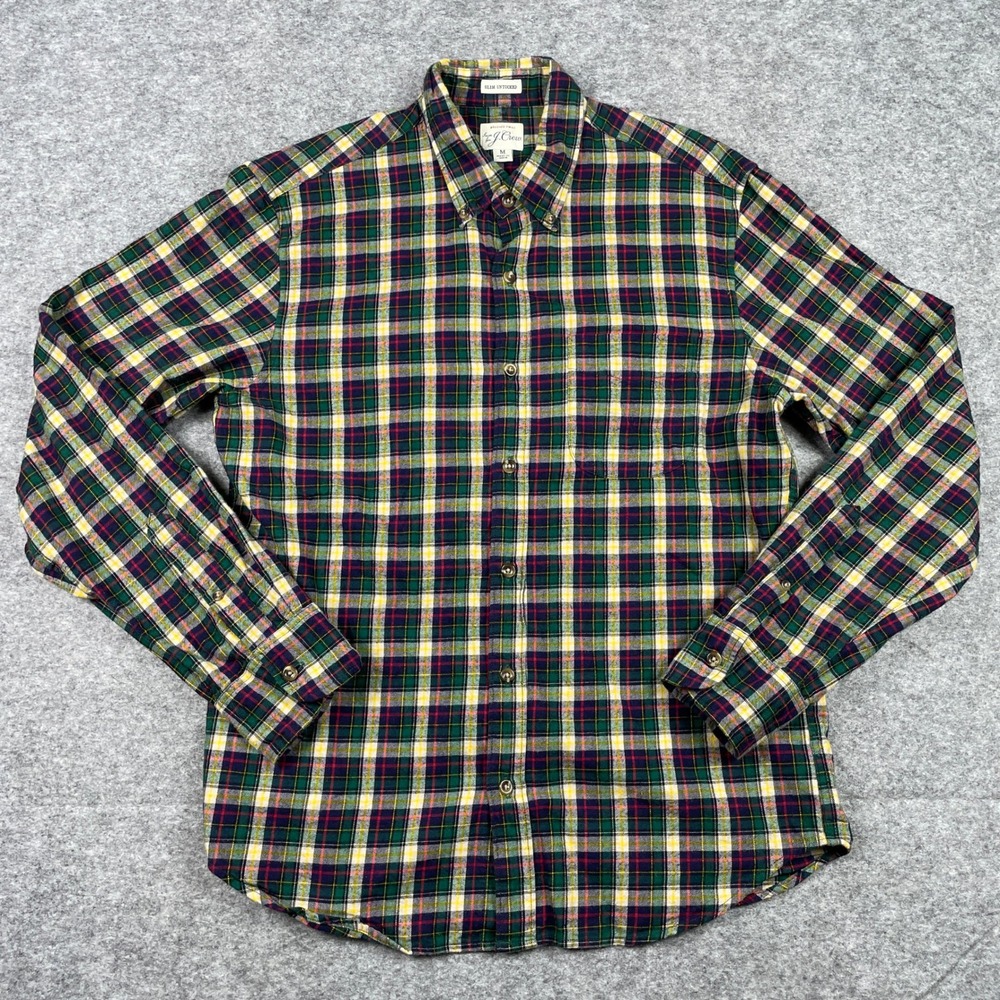 J.Crew Button Down Shirt Mens M Green Plaid Slim Untucked Brushed Twill Preppy